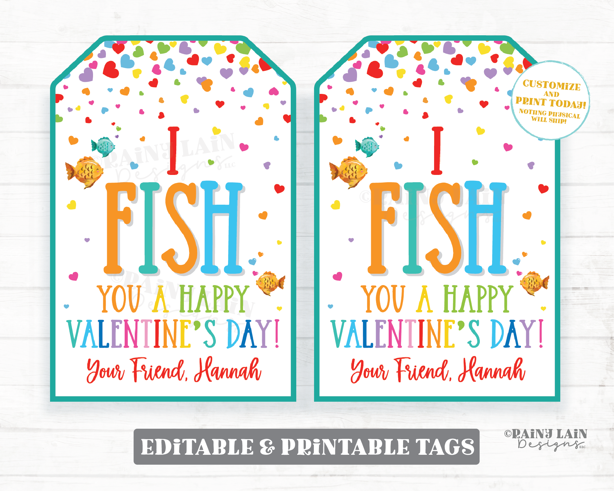 Goldfish Valentine Fish You a Happy Valentine's Day Goldfish Tag Preschool Classroom Printable Kids Non-Candy From Teacher to Student Tag