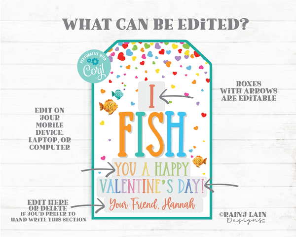 Goldfish Valentine Fish You a Happy Valentine's Day Goldfish Tag Preschool Classroom Printable Kids Non-Candy From Teacher to Student Tag