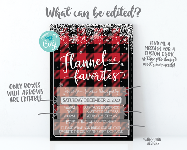 Flannel and Favorites Invitation Favorite Things party Invite Flannel Holiday party Flannel and Favorites Christmas Party Flannel Invite