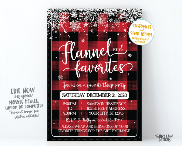 Flannel and Favorites Invitation Favorite Things party Invite Flannel Holiday party Flannel and Favorites Christmas Party Flannel Invite