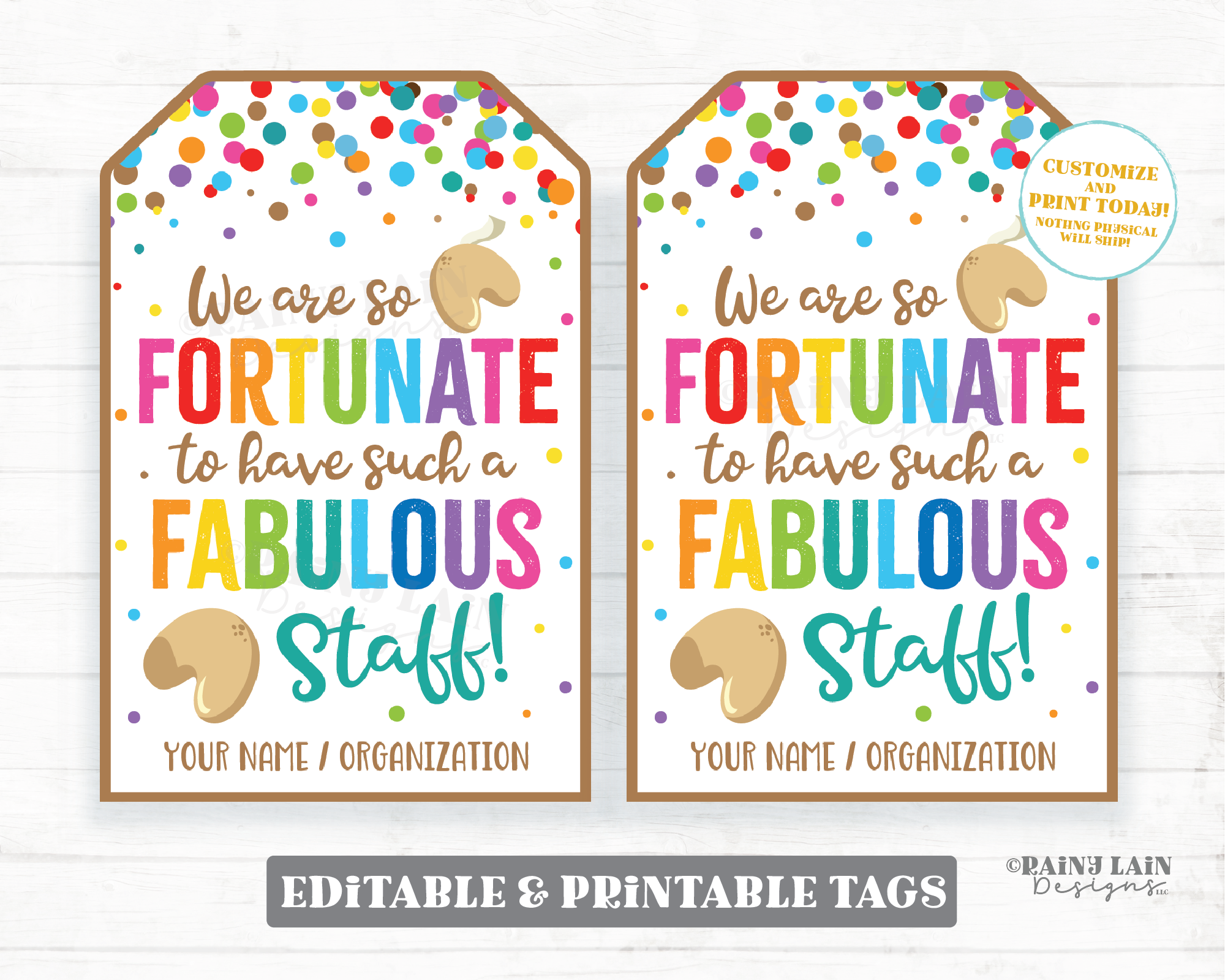 Fortune cookie gift tags We are so fortunate to have staff like you Printable appreciation Chinese food teacher thank you lunch school pto
