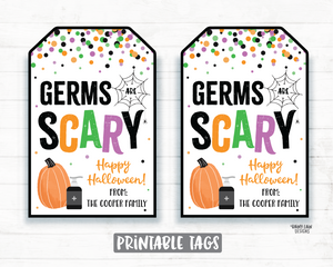 Germs are Scary Tag, Safe and Clean Halloween Tags Printable Halloween Tag Editable Hand Sanitizer Tags Halloween 2020 Ideas Gift tags favor