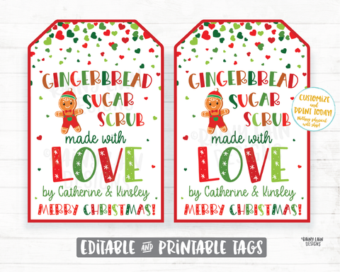 Gingerbread Sugar Scrub Tag Homemade Body Scrub Christmas Gift Tag Holiday Tags Co-Worker Staff Friend Neighbor Teacher Handmade