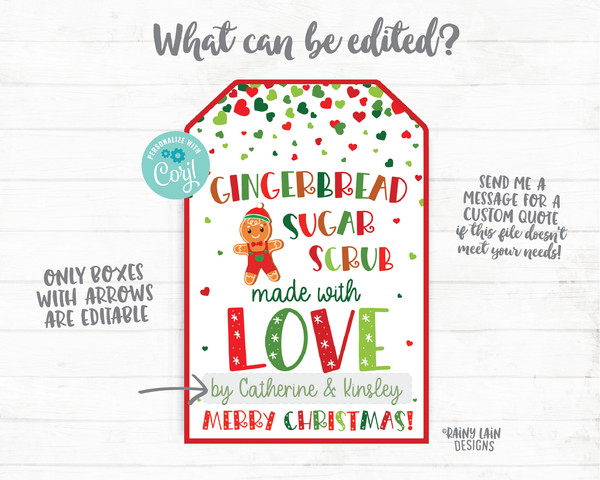 Gingerbread Sugar Scrub Tag Homemade Body Scrub Christmas Gift Tag Holiday Tags Co-Worker Staff Friend Neighbor Teacher Handmade