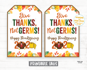 Give Thanks Not Germs Tags Happy Thanksgiving 2020 Tag Quarantine Social Distancing 2020 Thanksgiving Favor Tag Hand Sanitizer Teacher Staff