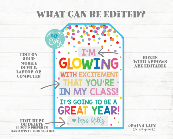 I'm glowing with excitement you're in my class Going to be a great year student welcome student teacher back to school first day glow stick