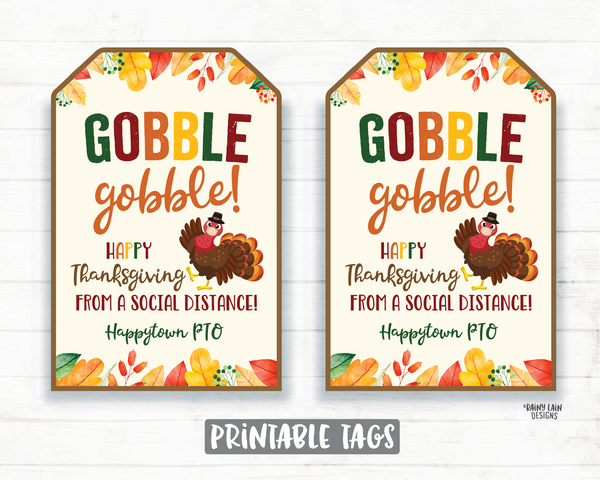 Gobble Gobble Happy Thanksgiving from a Social Distance Thanksgiving 2020 Tag Turkey with Face Mask Gift Tag Appreciation Tag Teacher Staff