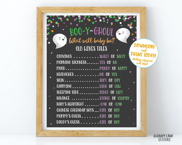 Halloween Gender Reveal Signs Old Wives Tales Sign Gender Voting Poster Ghost Gender Reveal Welcome Booy or Ghoul Gender Reveal Decoration