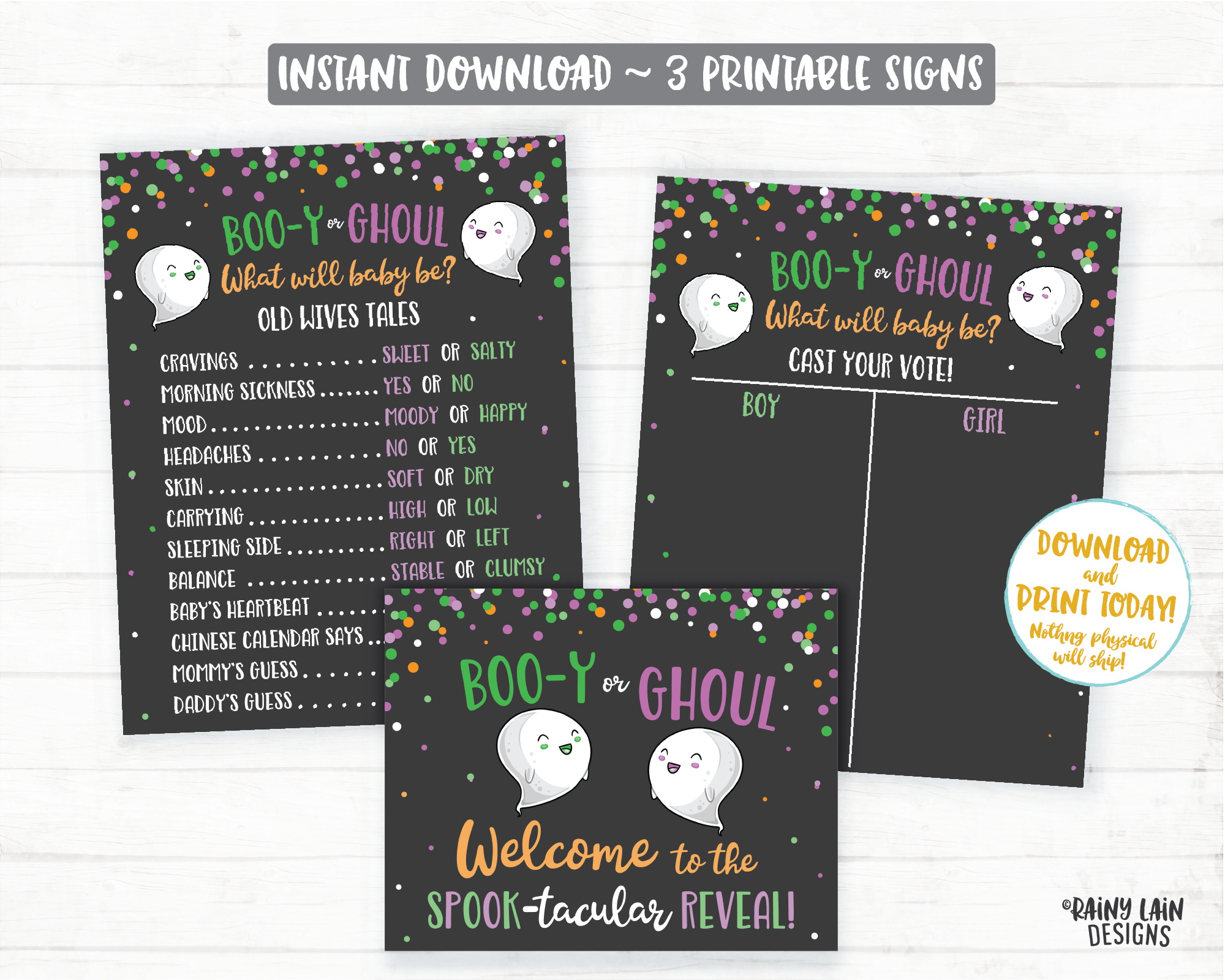 Halloween Gender Reveal Signs Old Wives Tales Sign Gender Voting Poster Ghost Gender Reveal Welcome Booy or Ghoul Gender Reveal Decoration
