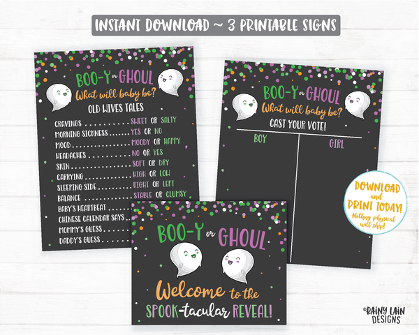 Halloween Gender Reveal Signs Old Wives Tales Sign Gender Voting Poster Ghost Gender Reveal Welcome Booy or Ghoul Gender Reveal Decoration
