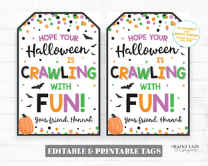 Halloween is Crawling with Fun Tag Halloween Spider Gift Halloween Bug Sticky Jumping Spider Toys Student Classroom Preschool Kids Editable