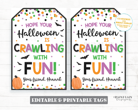 Halloween is Crawling with Fun Tag Halloween Spider Gift Halloween Bug Sticky Jumping Spider Toys Student Classroom Preschool Kids Editable
