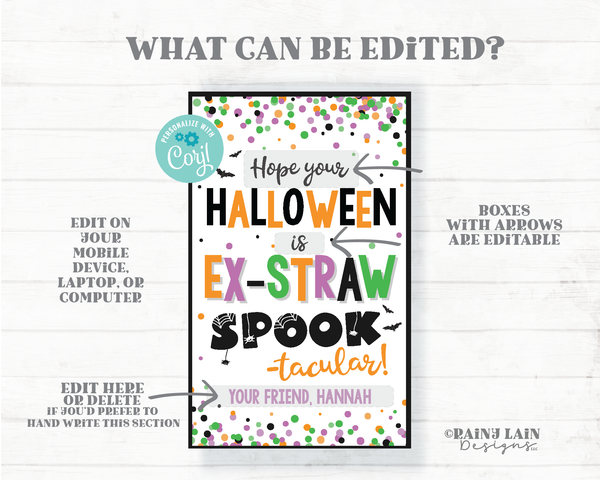 Hope your Halloween is Ex-Straw Spook-tacular Straw Tag Spooktacular Straw Party Favor Silly Favor Tags Crazy Trick or Treat Reusable Straw