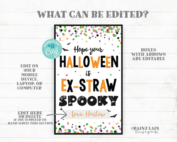 Hope your Halloween is Ex-Straw Spooky Straw Tag, Straw Party Favor Tags,  Silly Halloween Favor Tags, Crazy Trick or Treat Tags, Straw Tag