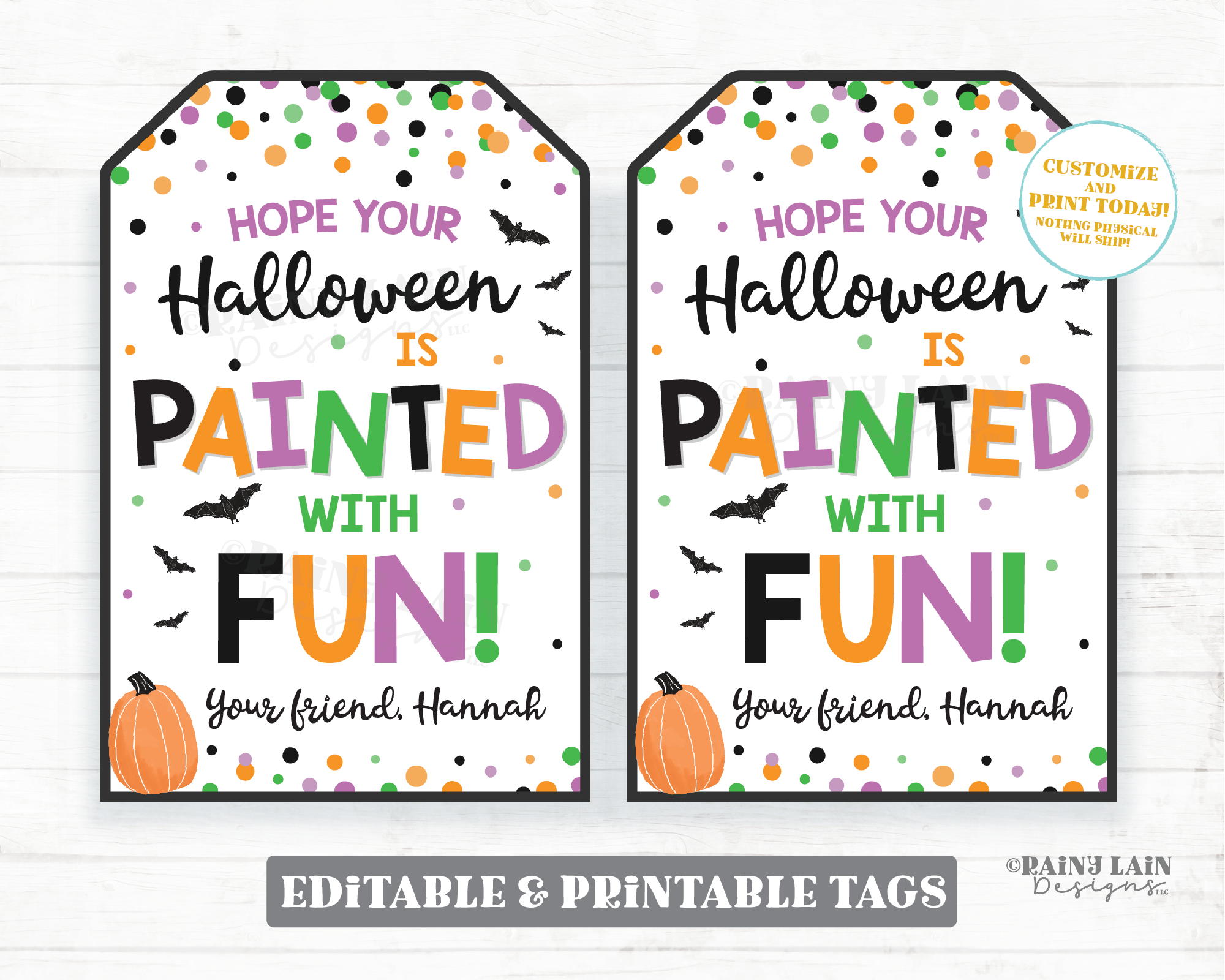 Halloween is Painted with Fun Tag Halloween Pumpkin Paint Gift Tag Halloween Painting Finger Paint Student Classroom Preschool Kids Editable