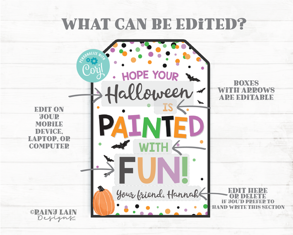 Halloween is Painted with Fun Tag Halloween Pumpkin Paint Gift Tag Halloween Painting Finger Paint Student Classroom Preschool Kids Editable