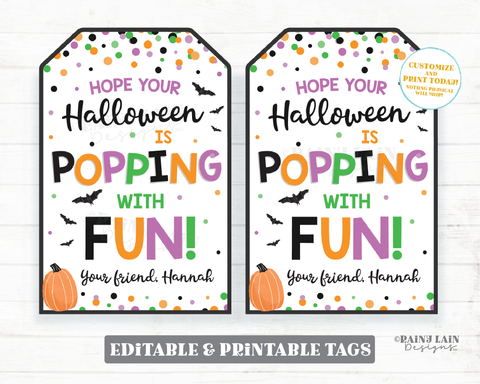 Halloween is Popping with Fun Tag Halloween Pop Gift Tag Halloween Fidget Toys Student Classroom Preschool Kids Popcorn Editable Tag