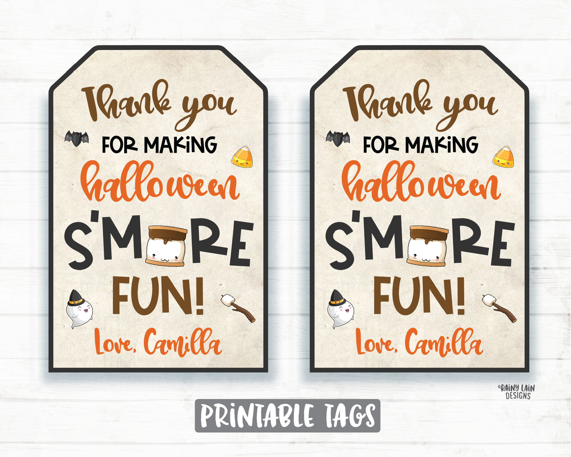 Halloween S'mores Tags S'mores Party Favor Tag S'mores Halloween Halloween party favor tag Thank you for making Halloween s'more fun Bonfire
