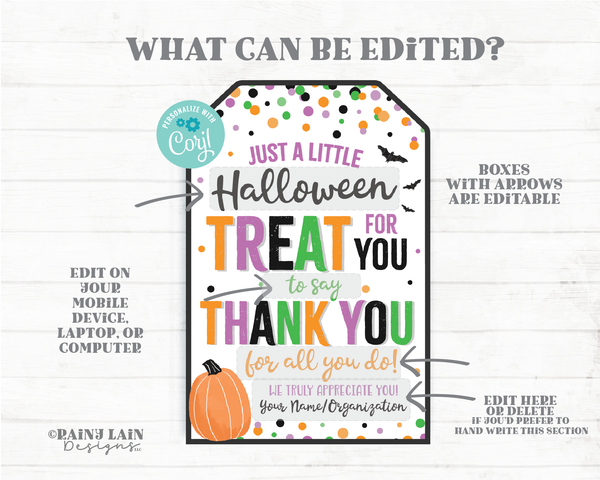 Halloween Treat for you to say Thank you for all you do Halloween Appreciation Tag Gift Tags Favor Tags Teacher Staff Employee School PTO