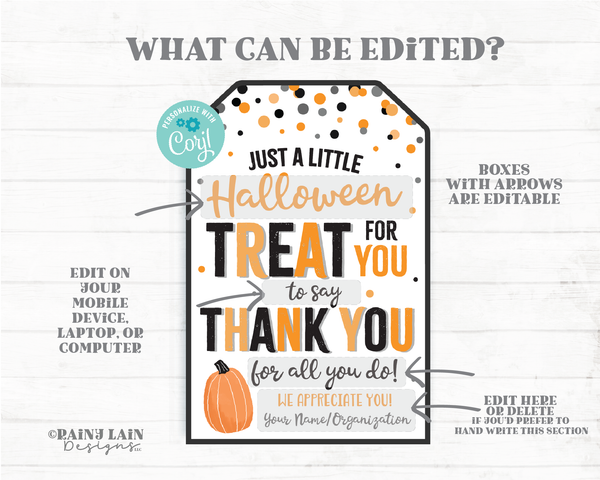 Halloween Treat for you to say Thank you for all you do Halloween tag Gift Tags Appreciation Favor Tags Teacher Staff Employee School