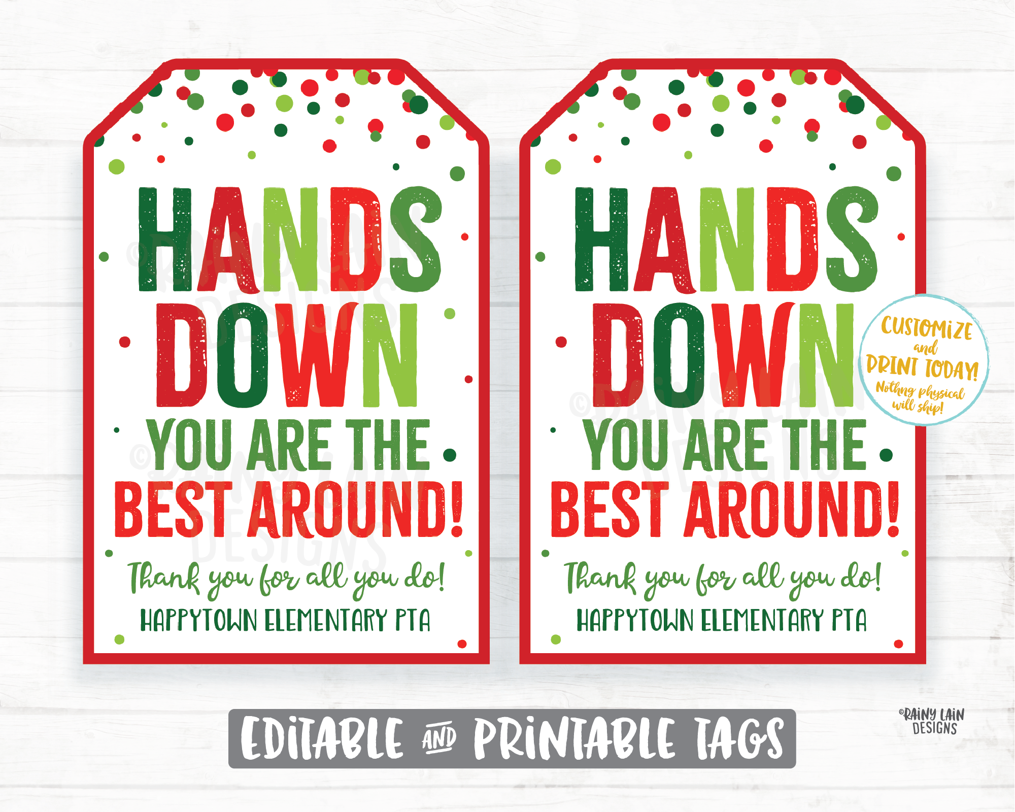 Hands Down You're the Best Around Tag Christmas Sanitizer Gift Tag Employee Appreciation Essential Worker Staff Corporate Teacher Thank you