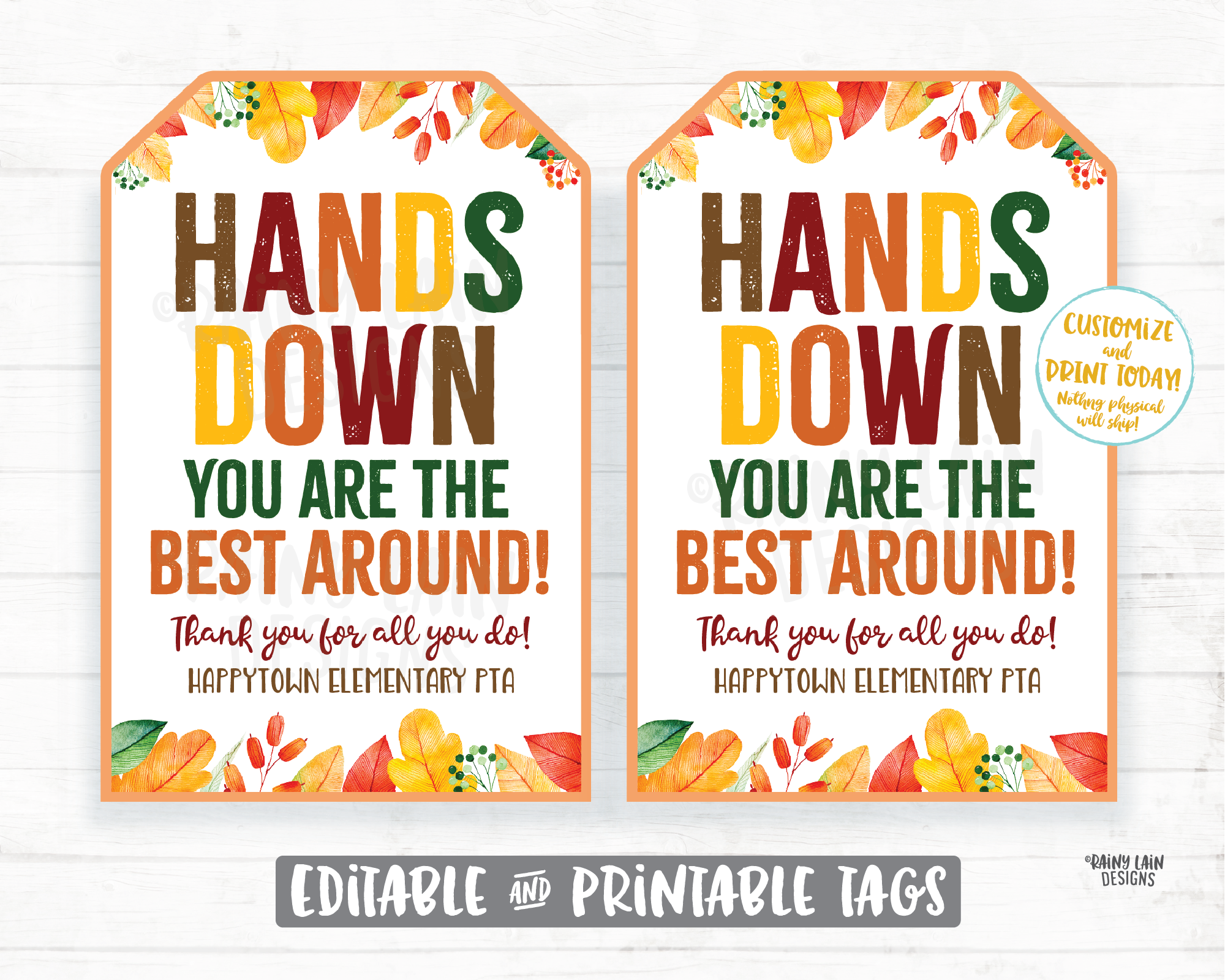 Hands Down You're the Best Around Tag Fall Sanitizer Gift Tag Employee – Rainy Lain Designs LLC for Hands Down The Best Teacher Free Printable