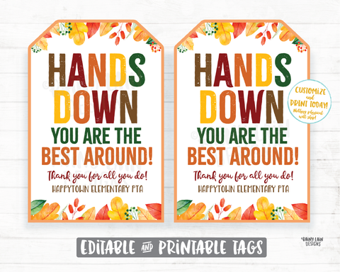 Hands Down You're the Best Around Tag Fall Sanitizer Gift Tag Employee Appreciation Frontline Essential Worker Staff Corporate Teacher PTO