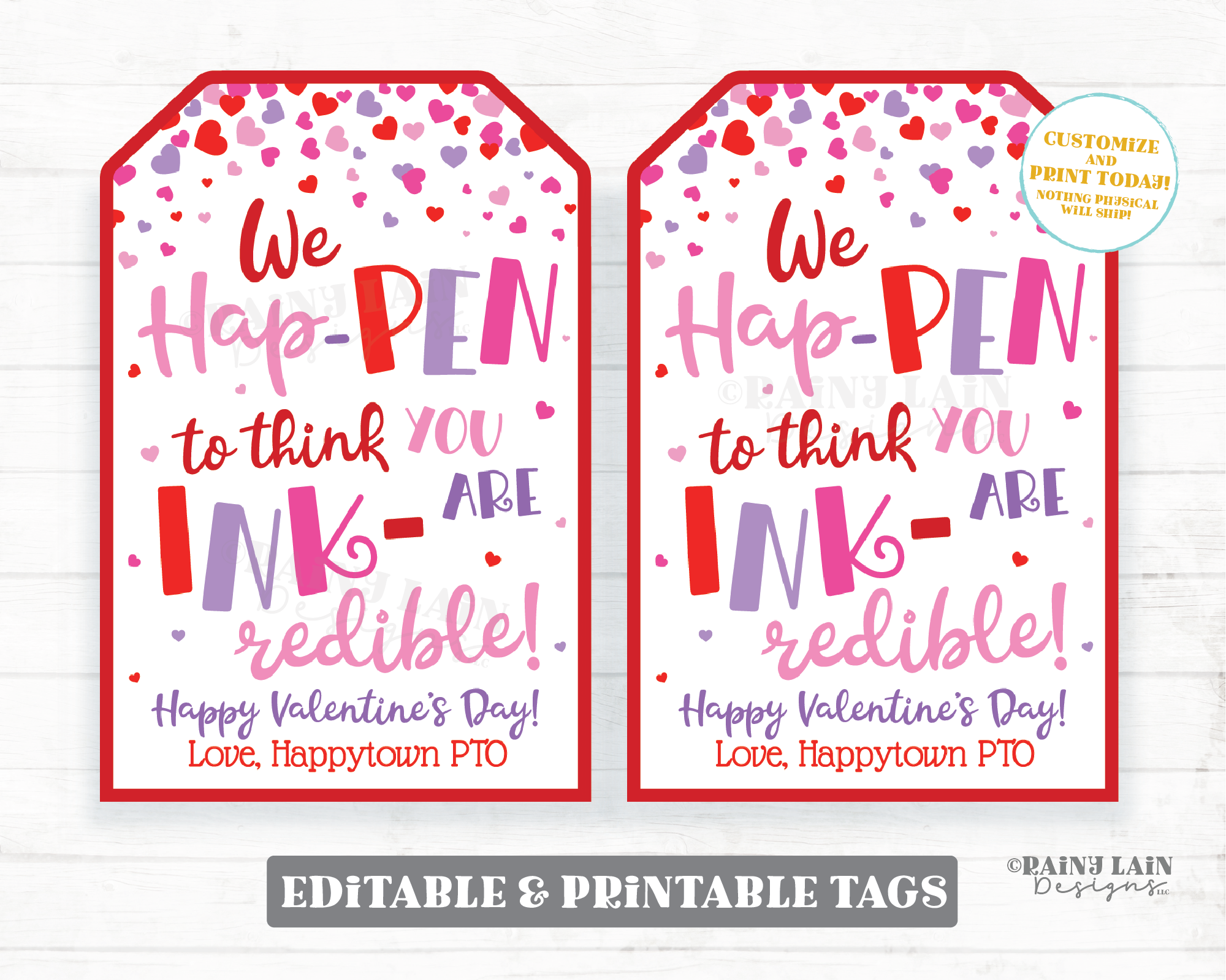Ink Pen Gift Tags Hap-PEN INK-redible Printable Valentine's Day Tags E – Rainy Lain Designs LLC for Inkredible Free Printable Pen Gift Tag