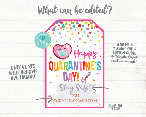 Happy Quarantine's Day Tag Valentine's Day 2021 Gift Tag Face Mask Tag Friend Co-Worker Staff Teacher Mask Tag Kids Valentine Printable