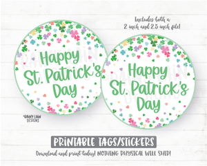 Happy St Patrick's Day Tag, Shamrocks Printable Cookie Tag, Round Tag, 2 inch circle tag, Cookie Card Lucky Charm Instant Download Bakery - St Patrick's Day Cookie Packaging