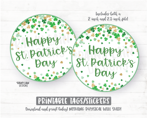 Happy St Patrick's Day Tag, Printable Cookie Tag, Round Tag, 2 inch circle tag, Shamrocks Cookie Card Lucky Charm Instant Download Bakery - St Patrick's Day Cookie Packaging