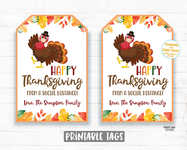Happy Thanksgiving from a Social Distance Tag Thanksgiving 2020 Tag Face Mask Gift Tag Employee Appreciation Company Essential Staff Teacher