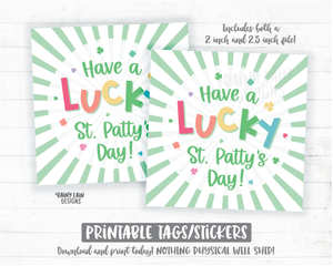 Have a Lucky St Patty's Day Tag St Patrick's Day Lucky Charm Square Cookie Rainbow Shamrocks Printable Cookie Card Instant Download Bakery - St Patrick's Day Cookie Packaging