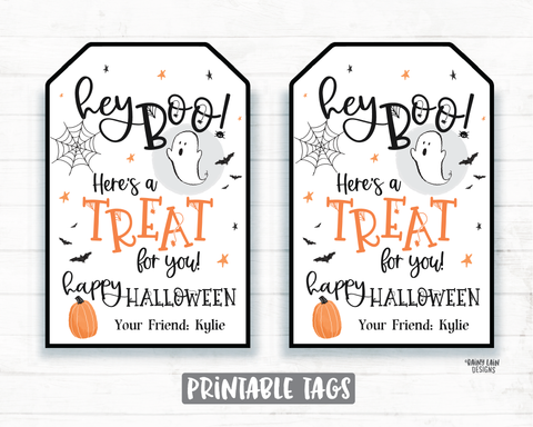 Hey Boo Here's a Treat for you Tags Halloween Printable Halloween Tag Editable Halloween Favor Tags Pumpkin Boo Spiders Bats Spiderweb Ghost