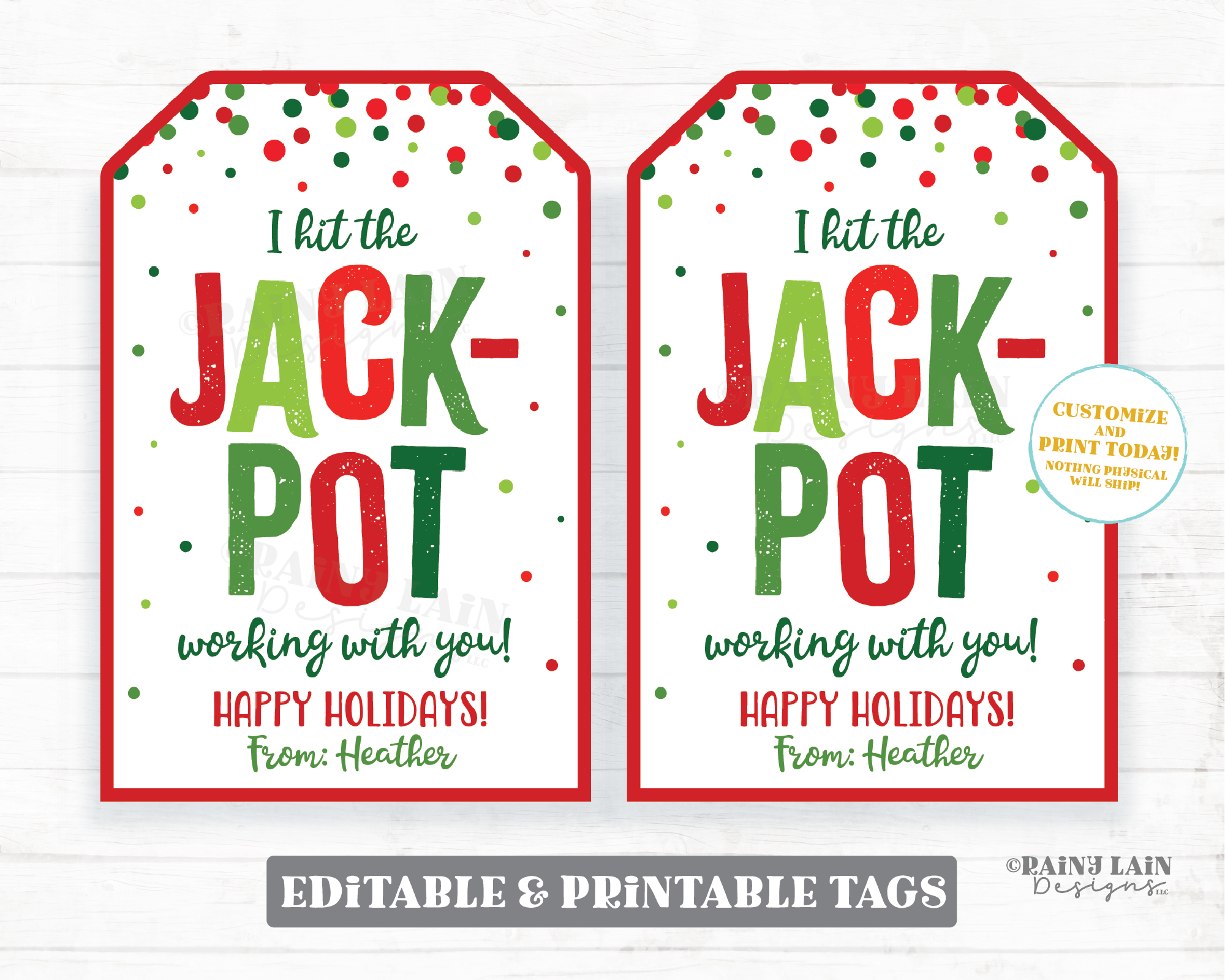Hit the Jackpot Working With You Happy Holidays Tag Christmas Lottery Ticket Lotto Co-Worker Teacher Staff Employee PTO Gift Idea