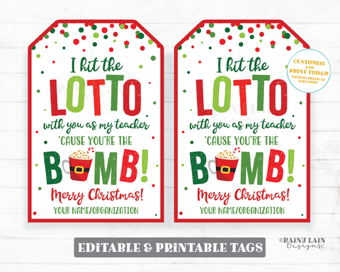 Hit the lotto with you You're the bomb tag Christmas Lottery Ticket Hot Cocoa Bomb Chocolate Co-Worker Teacher Staff Employee Gift Idea