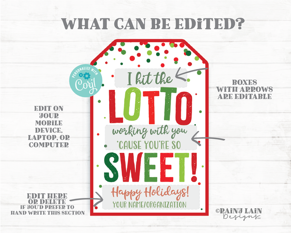Hit the lotto working with you cause you're so Sweet tag Christmas Lottery Ticket Sweets Treat Co-Worker Teacher Staff Employee Gift Idea