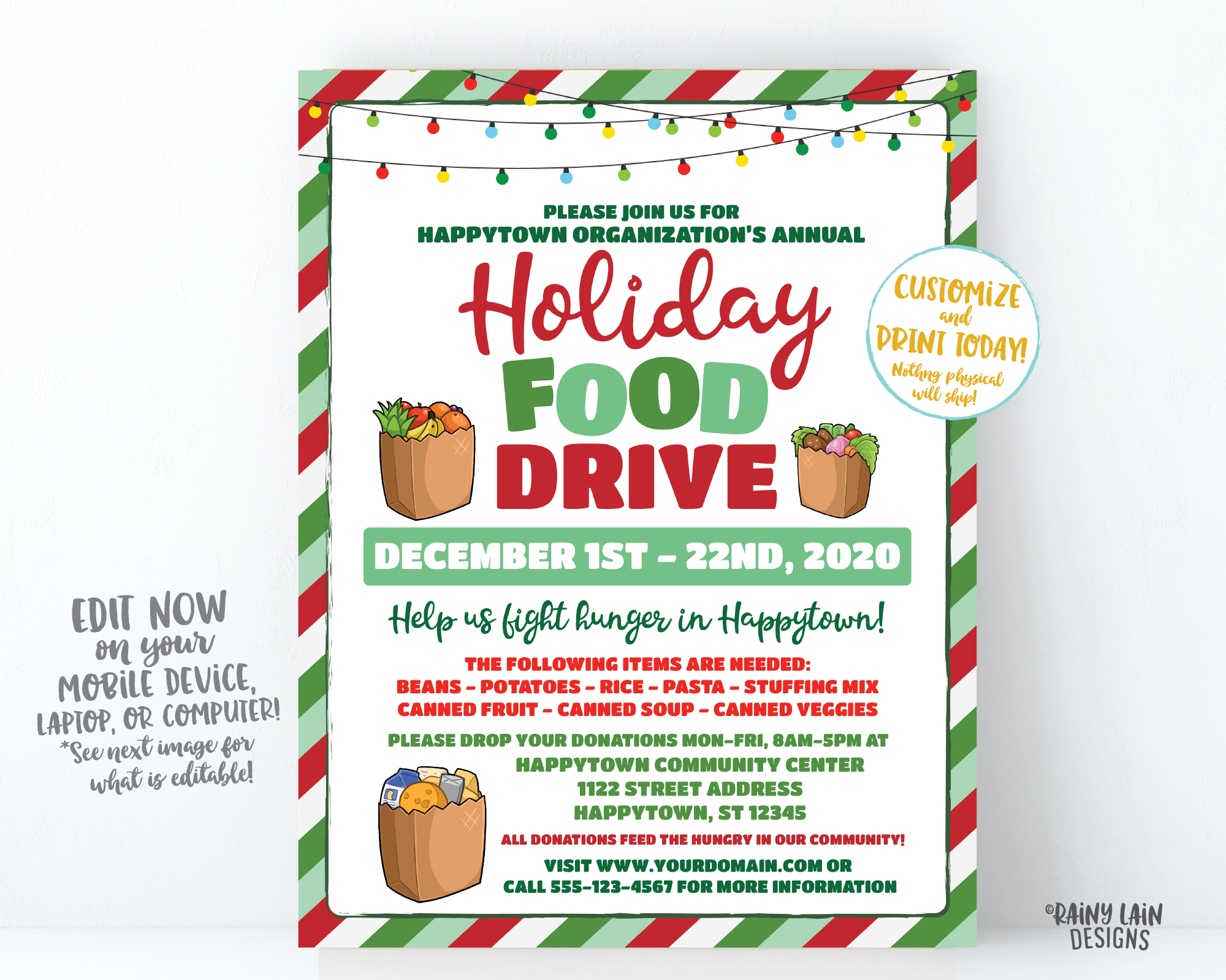 Holiday Food Drive Flyer, Christmas Food Drive, Winter Food Drive, Hun – Rainy Lain Designs LLC holiday-food-drive-flyer-christmas-food-drive-winter-food-drive-hun-rainy-lain-designs-llc