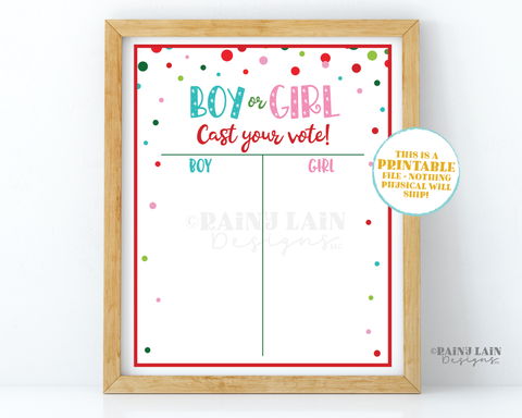 Christmas Gender Reveal Voting Sign Holiday Gender Reveal Poster Reveal Voting Poster Confetti Boy or Girl Printable Gender Voting Game