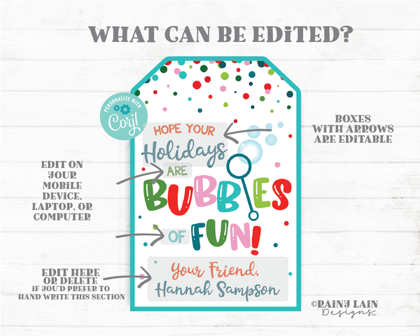Bubbles of Fun Christmas Tag Hope your Holidays are Bubbles of Fun From Teacher Gift Tag Printable Kids Preschool Classroom Winter Break