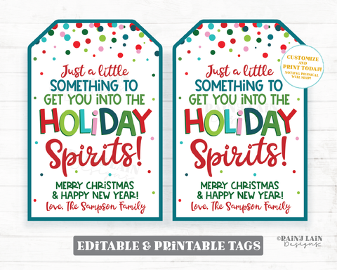 Holiday Spirits Tag Christmas Gift Tags Neighbor Co-Worker Staff Teacher Wine Beer Bar Drink Spirits Liquor Funny