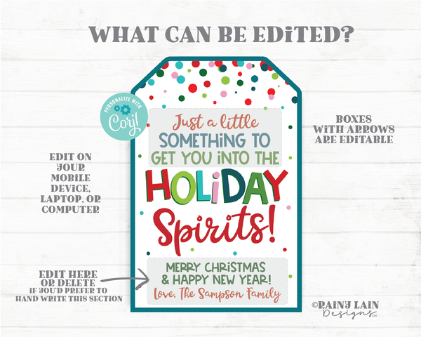 Holiday Spirits Tag Christmas Gift Tags Neighbor Co-Worker Staff Teacher Wine Beer Bar Drink Spirits Liquor Funny