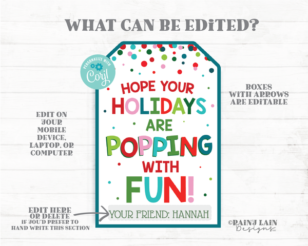 Holiday Pop It Gift Tag Holidays are Popping with Fun Tag Christmas Popit Fidget Toys Student Classroom Preschool Kids Editable Tag