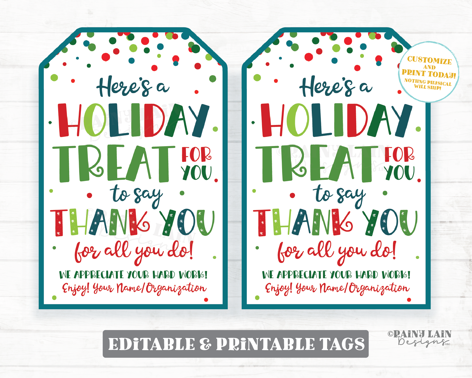 Holiday Treat for you Thank you Tag Christmas Appreciation Gift Tags Favor Tags Employee Company Essential Staff Teacher Thank you Sweet