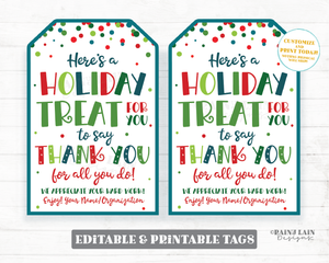 Holiday Treat for you Thank you Tag Christmas Appreciation Gift Tags Favor Tags Employee Company Essential Staff Teacher Thank you Sweet