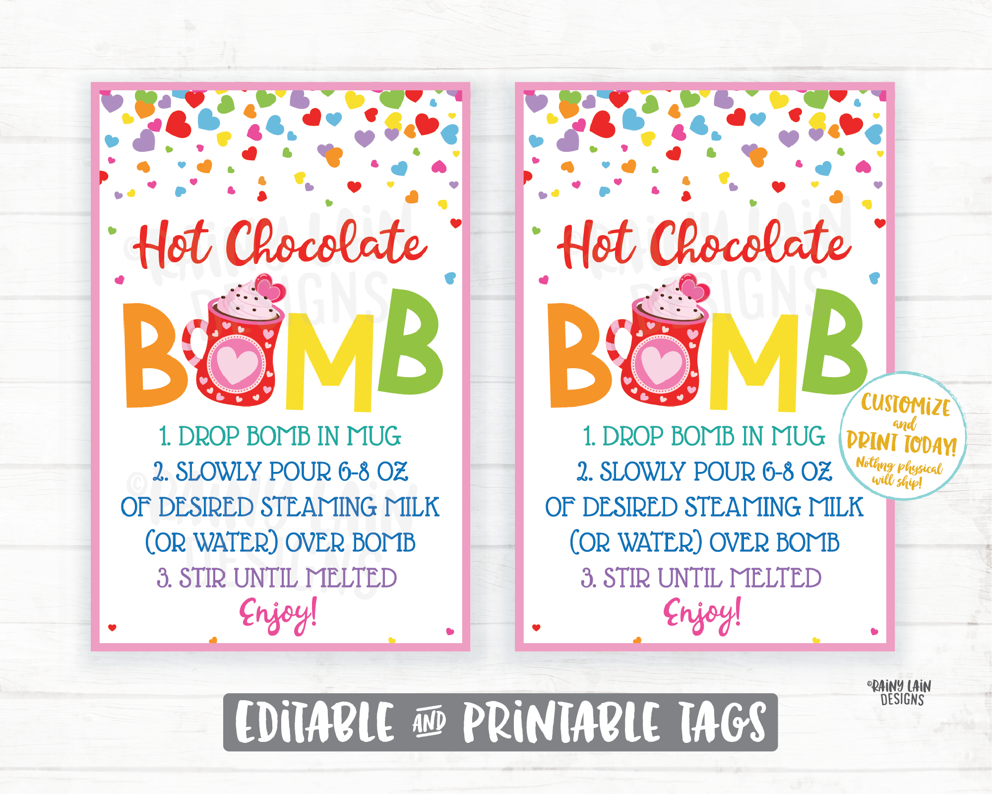 Editable Cocoa Bomb Tags Valentine Hot Chocolate Bomb Tags Valentine's – Rainy Lain Designs LLC for Hot Chocolate Bombs Instructions Free Printable