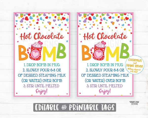 Editable Cocoa Bomb Tags Valentine Hot Chocolate Bomb Tags Valentine's Day Hot Cocoa Bomb Tag You're the Bomb Classroom Valentines Preschool