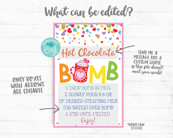 Editable Cocoa Bomb Tags Valentine Hot Chocolate Bomb Tags Valentine's Day Hot Cocoa Bomb Tag You're the Bomb Classroom Valentines Preschool