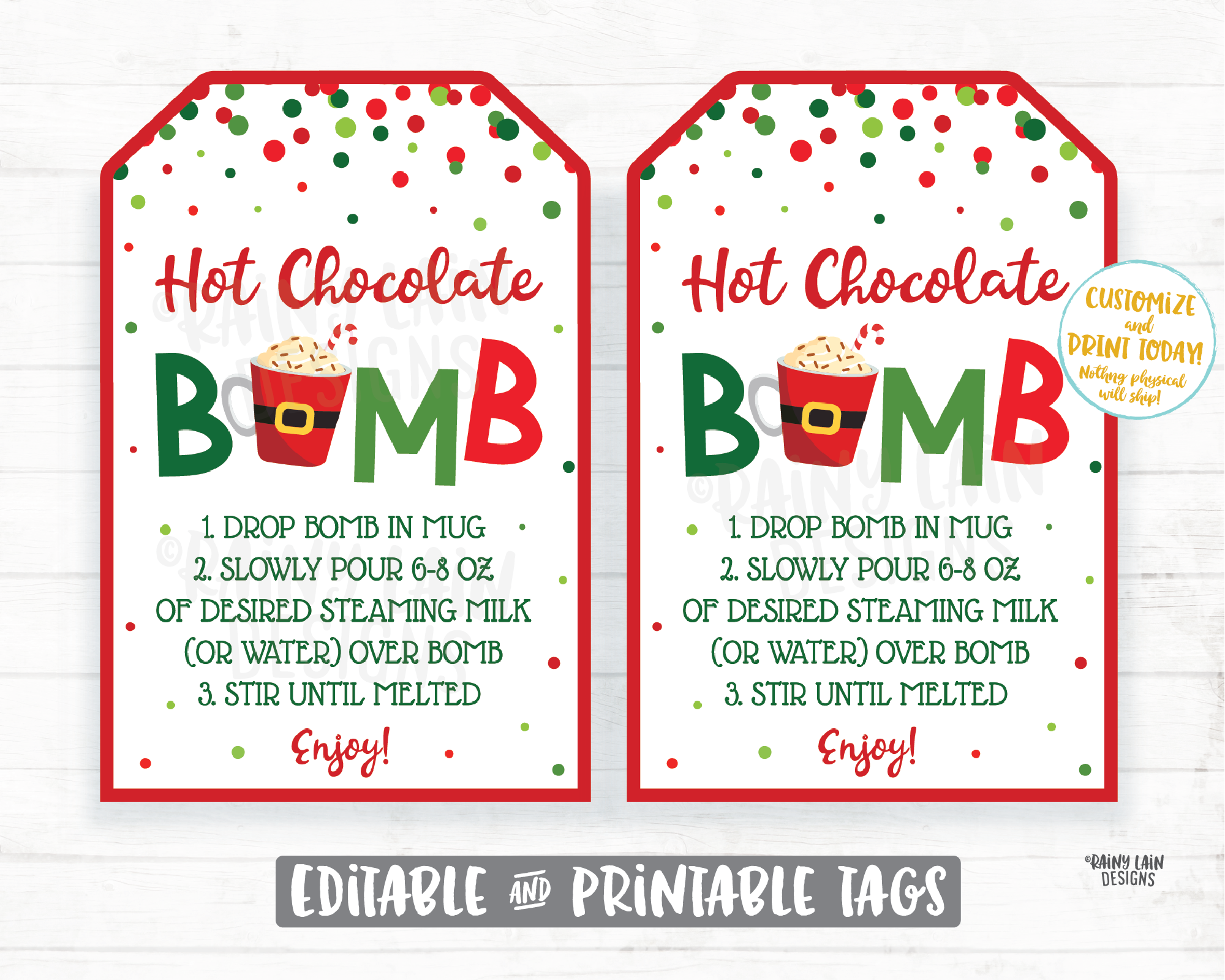 Christmas Hot Cocoa Bomb Tag, Editable Cocoa Bomb Tags, Peppermint Hot – Rainy Lain Designs LLC for Free Printable Printable Hot Chocolate Labels