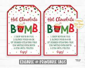 Christmas Hot Cocoa Bomb Tag, Editable Cocoa Bomb Tags, Peppermint Hot Chocolate Bomb Tags, You're the Bomb, Holiday Gift Tags Christmas Tag